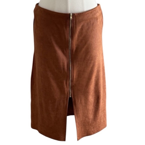G by GUESS Brown Faux Suede Pencil Skirt 3/4 Zipper Festival Concert Size L - Picture 2 of 5